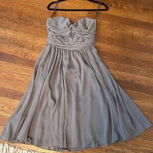 Gray Chiffon Strapless Midi Flowy Coctail Dress